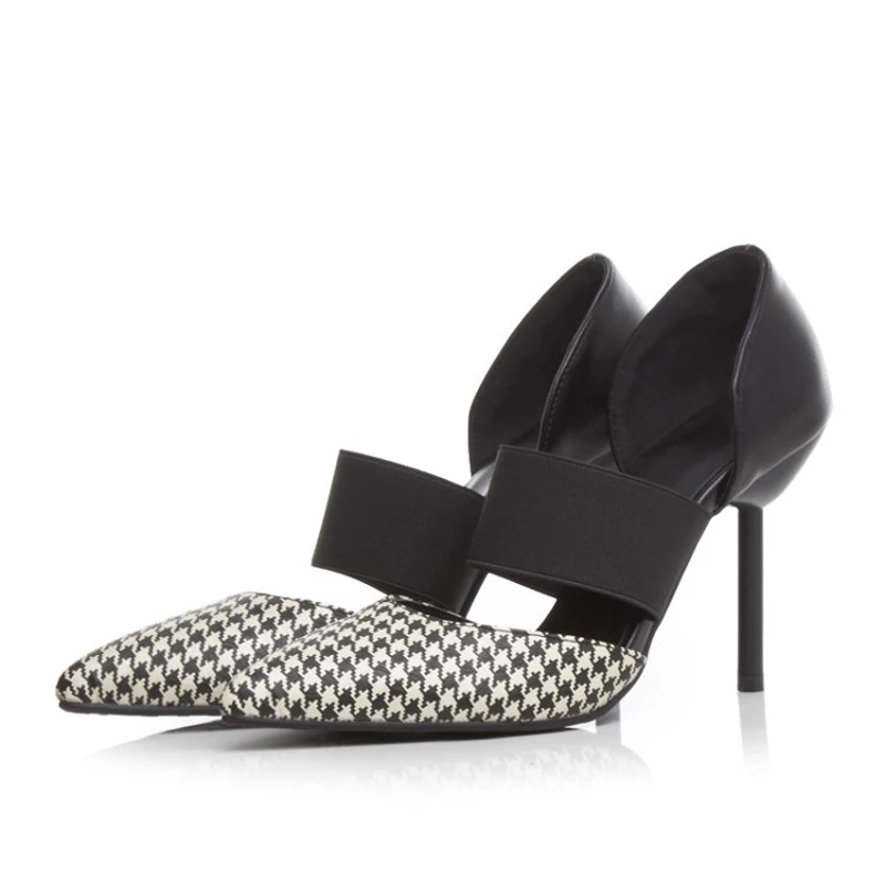 2016 New High heeled Pumps font b Women b font Shoes High Heels Black White Printing