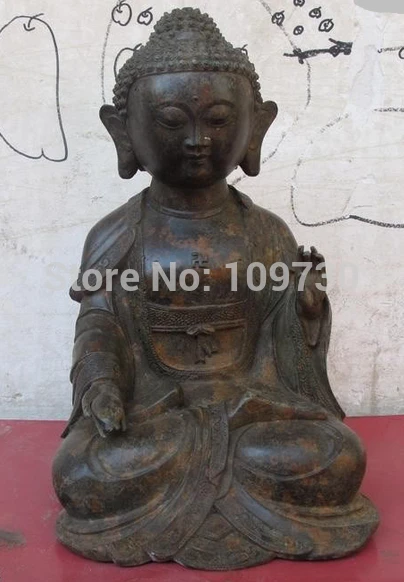 

002664 11"Nepal Buddhism Monastery Old Bronze Shakyamuni Sakyamuni Buddha Statue