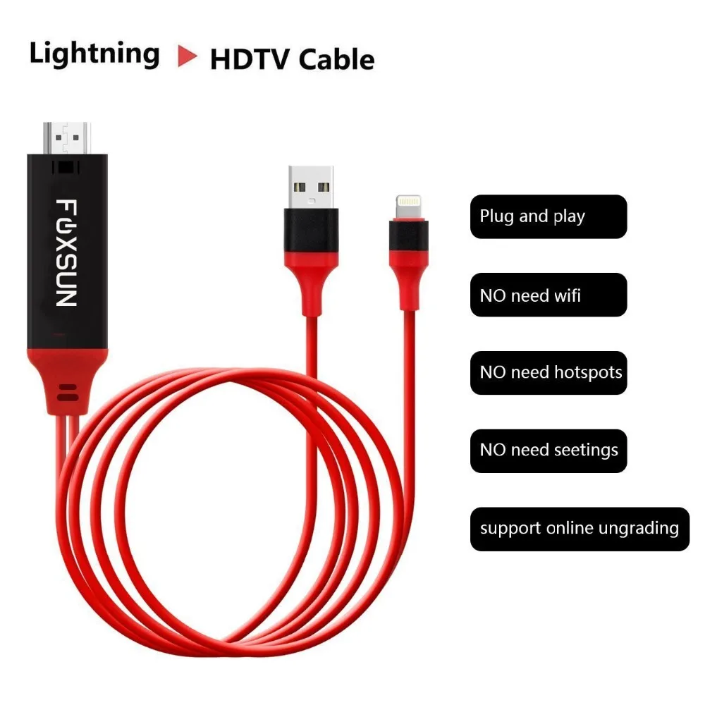 FOXSUN ل البرق إلى كابل Hdmi محول ل فون البرق الرقمية AV محول 1080 وعاء MHL إلى HDMI تحويل ل فون 8/7/6