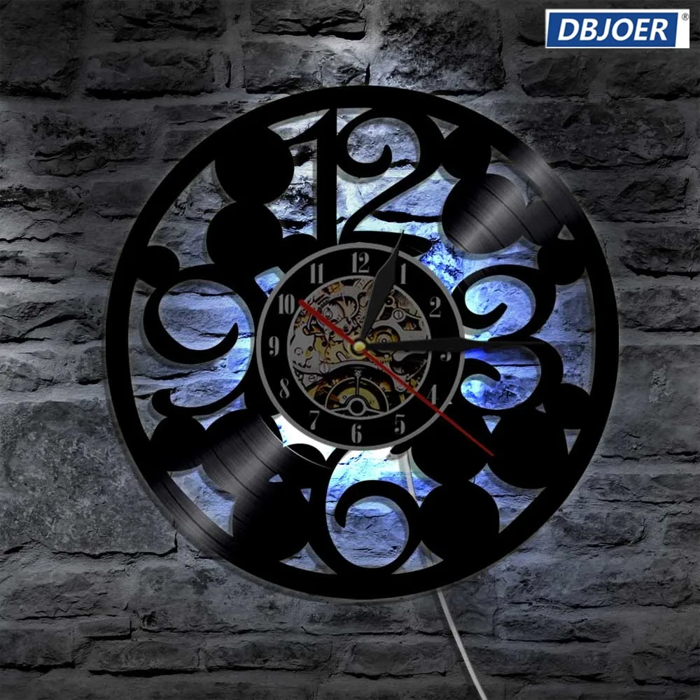 3D Design Silhouette LED Backlight Modern Light Wall Vinyl Clock Cool Living Room Decorative Art