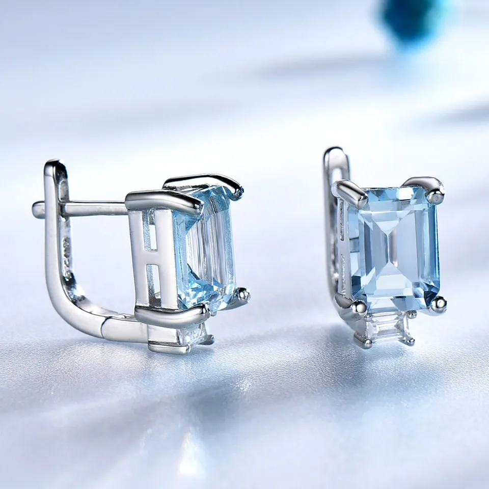 Серьги клипсы женские из серебра 925 пробы с голубым топазом|Серьги-клипсы| |
