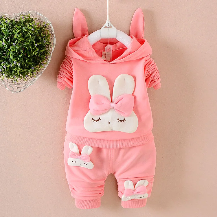 18 Month Baby Girl Clothes 2018 Cute Rabbits Hooded Hoodies + Pants Outfit Children Infant Clothing Kids Bebes Jogging Suits