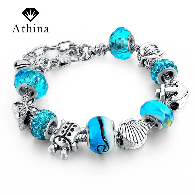 Athina European Ocean Style Beads Charm Bracelets & Bangles For Women