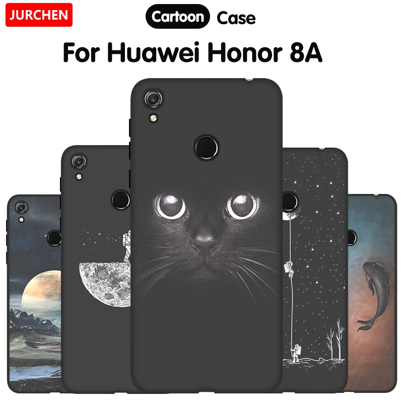 JURCHEN чехол для телефона Huawei Honor 8A, силиконовый мягкий мультяшный чехол на заднюю панель для Huawei Honor 8A Honor 8 A, черный чехол из ТПУ