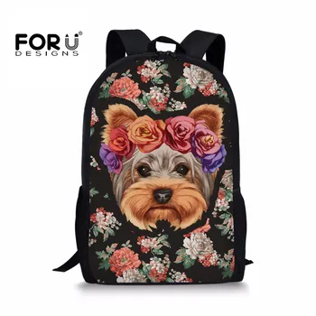 

FORUDESIGNS Yorkshire Cute School Bags for Girl Floral Polyester Satchel Backpack For Kid Baby's Bags Mochila Infantil Primary