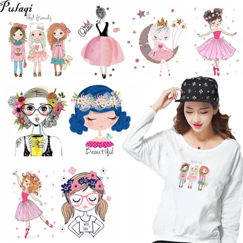 

Pulaqi Thermotransfer For Clothes Fashion Girl Sticker Diy T-shirt Clothing Patches Washable Stripes On Clothes Cute Patches H