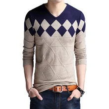 Кашемировый шерстяной свитер для мужчин,, Осень-зима, приталенный пуловер для мужчин, с узором в виде Аргайла, v-образный вырез, мужские Рождественские свитера