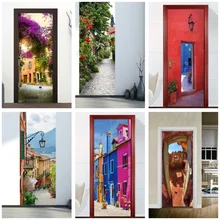 Europe Town DIY 3d Wall Door Stickers For Kids Rooms Bedroom Wall Door Sticker Home Decor Living Room