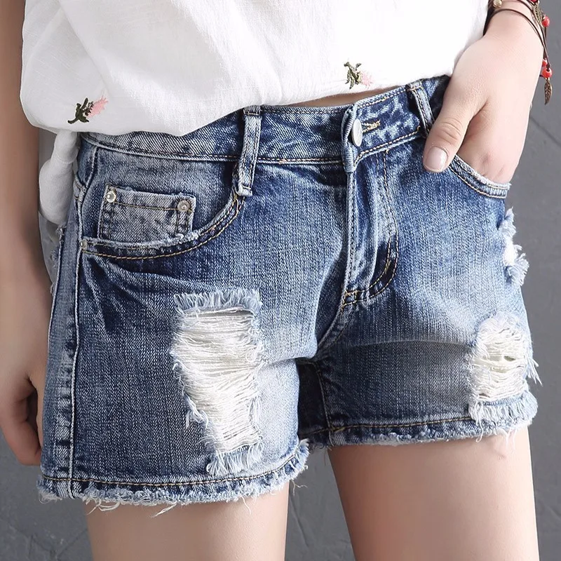 Europe Blue Crimping Denim Shorts For Women 2019 Summer