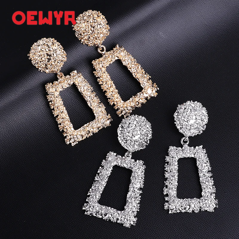 

Korean Fashion Metal 2019 Womens Earring Bohemian Zinc Alloy Square Big Gold Earrings Summer Geometric Party Drop Jewelry ZA