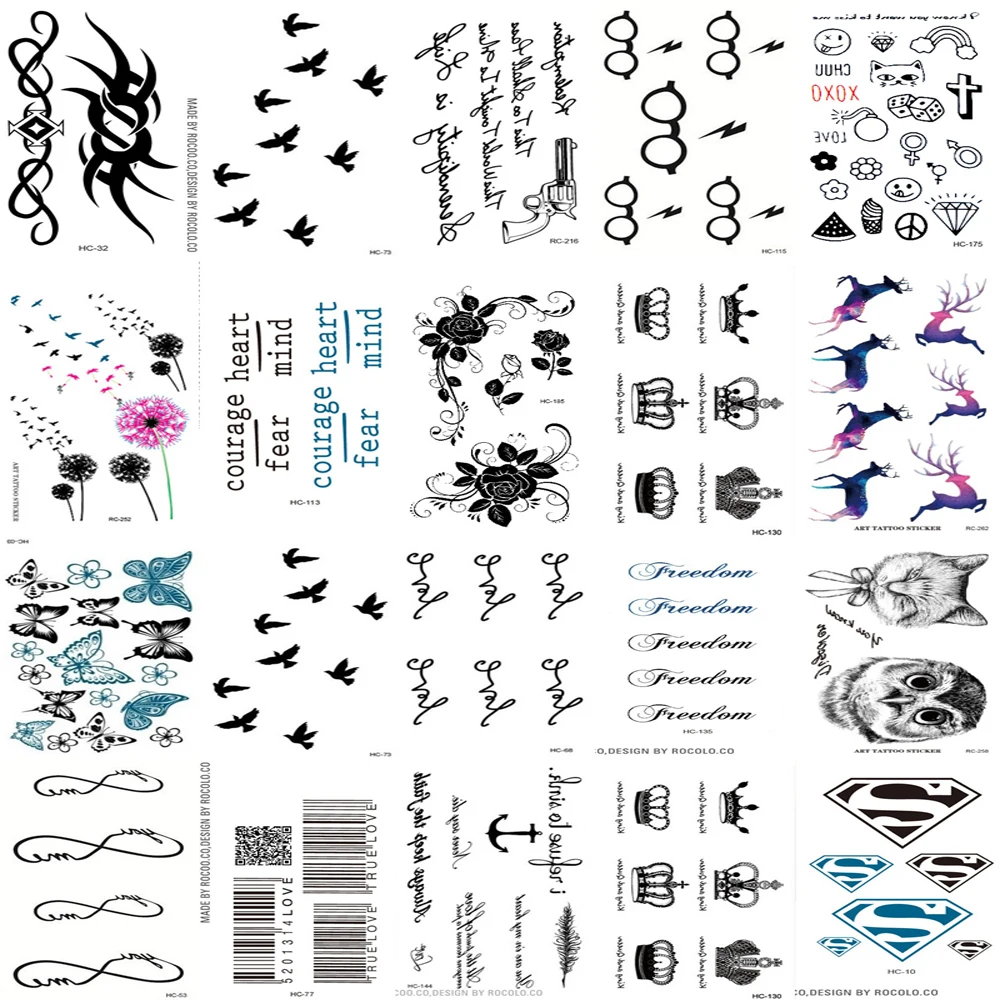20 шт 1 Набор Водонепроницаемый Поддельные Временные татуировки Harajuku черные слова якорь лист Дизайн Женщины Мужчины палец милый флэш-тату стикер