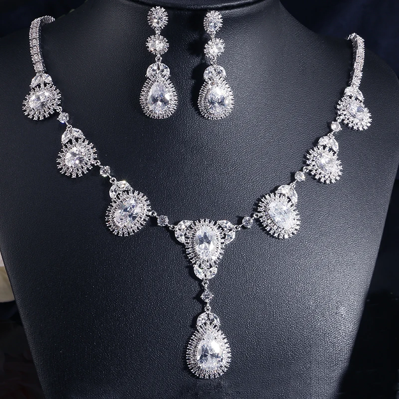 

UILZ New design luxury AAA Zircon Water Drop Shape Necklace Pendant Set For Women,high quality party/jewelry wedding US209