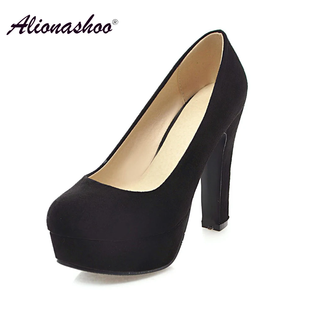 

2019 Spring/Autumn Fashion Black Office Shoes Women Platform Women Shoes Plus Size 43 Round Toe Square High Heel Pumps