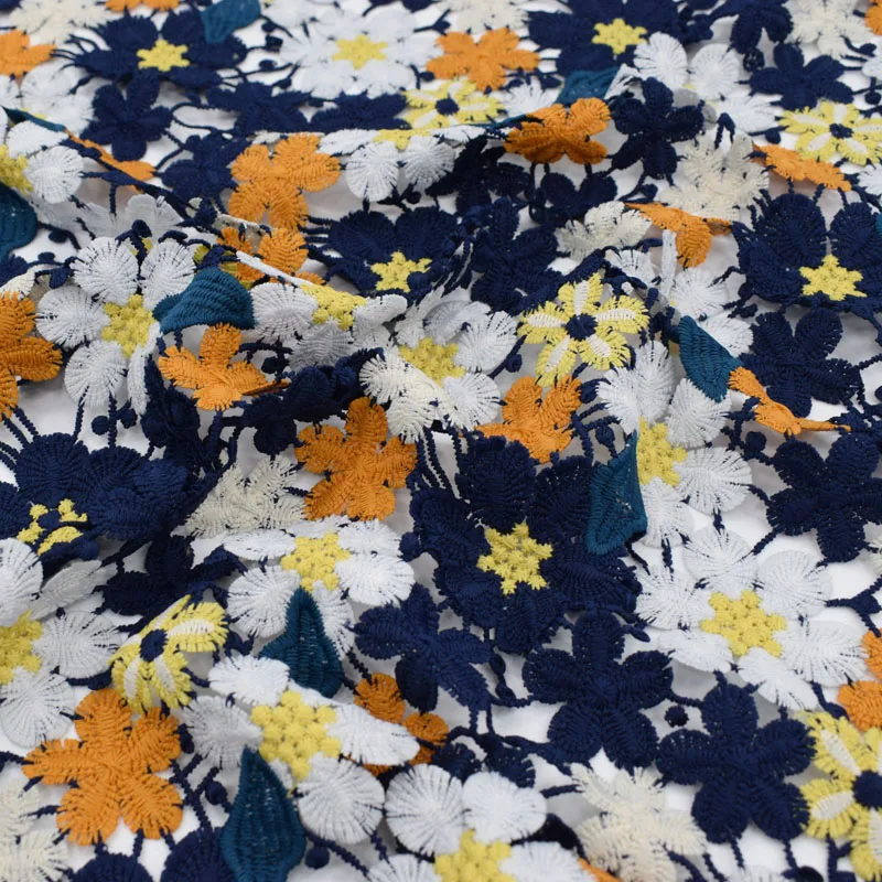 Colours Daisy embroidered water-soluble lace fabric for dress bazin riche getzner telas por metro tissu tissus au metre tela DIY