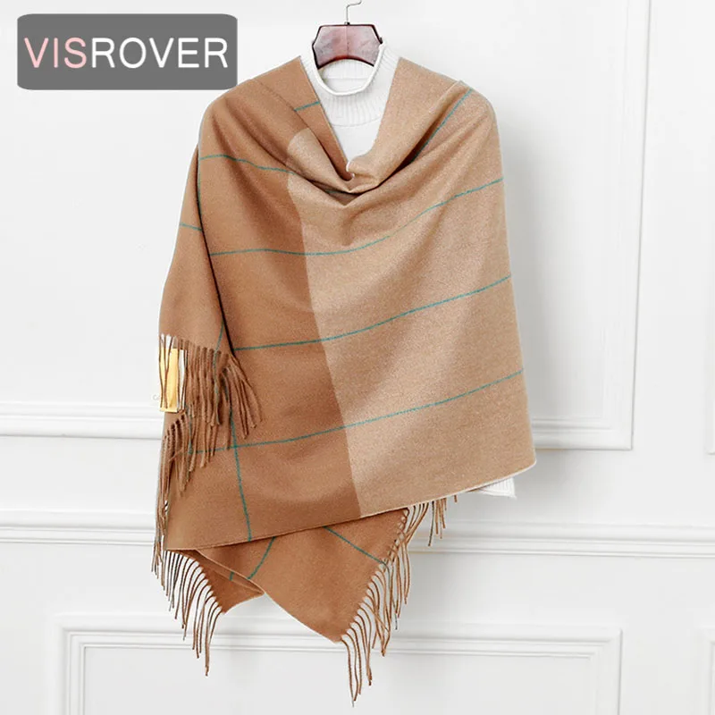 

Visrover New Fashion Winter Scarf For Women High Quality Warm Big Long Scarf Female Luxury Plaid Cashmere Thick Scarves