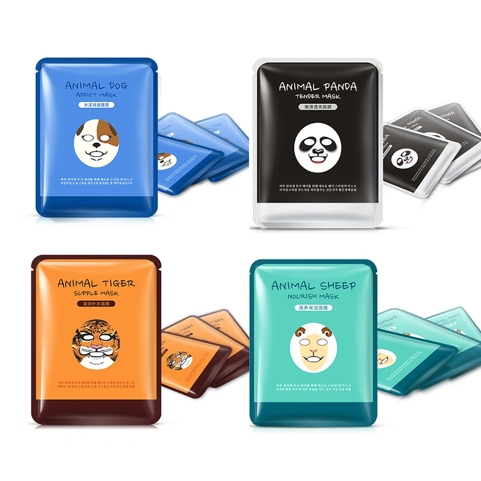 

4Pcs/Lot Face MasksTiger Panda Sheep Dog Shape Animal Face Mask Moisturizing Oil Control Hydrating Nourishing Facial Masks