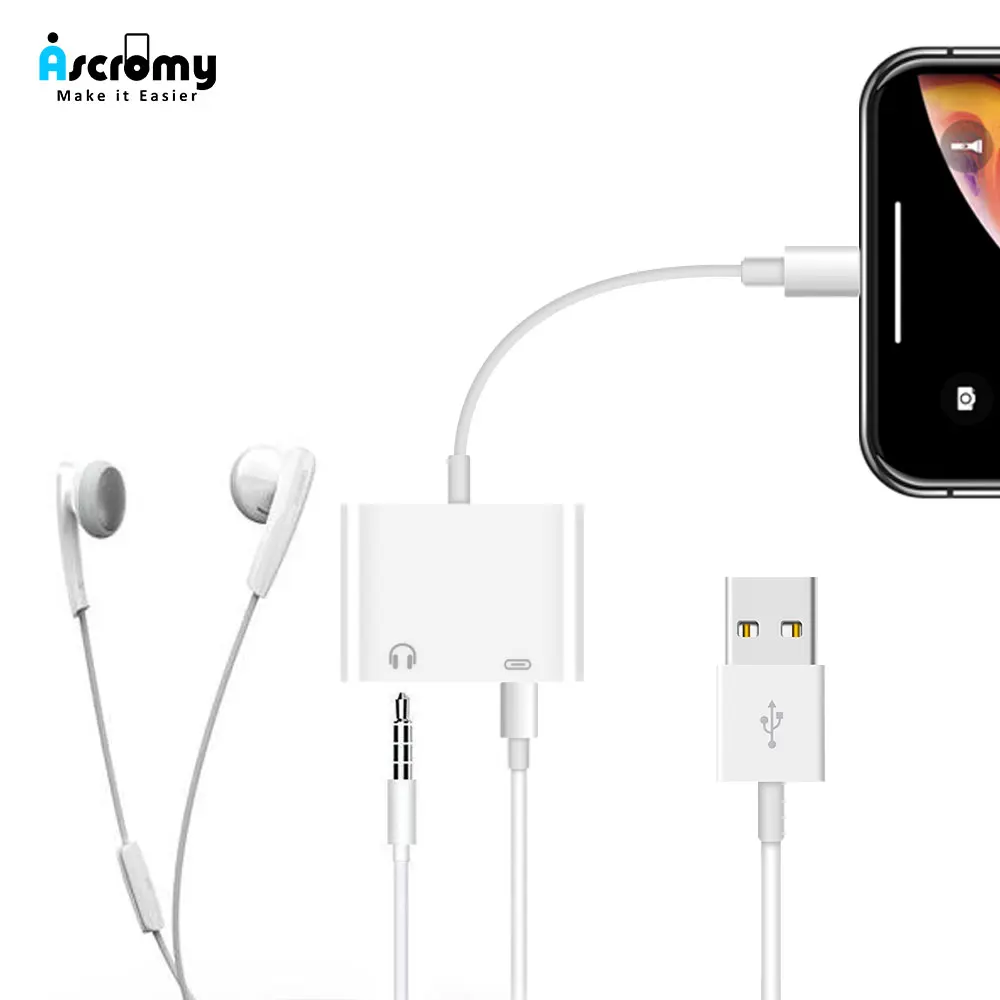 Goedkoop Ascromy 2in1 3.5mm Jack AUX Adapter Splitter Voor Apple iPhone XS Max XR X S 8 Plus 7 Hoofdtelefoon oortelefoon Audio Charger Converter