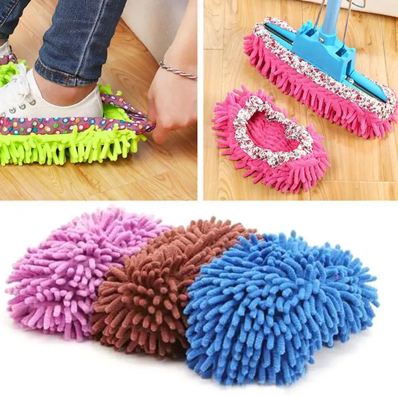 

1PC Multi-function Chenille Fiber Washable Dust Mop Slippers Novelty Bedroom Slippers Cute Home Cleaning Shoes