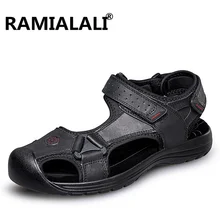 Ramialali/мужские сандалии; роскошные кожаные модные летние мужские дышащие ботинки; пляжные Нескользящие сандалии; Sandalias Hombre; большой размер 46