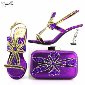 

Gorgeous purple party high heel shoes with handbag set for fashion lady 7438 heel height 8cm , 4 color
