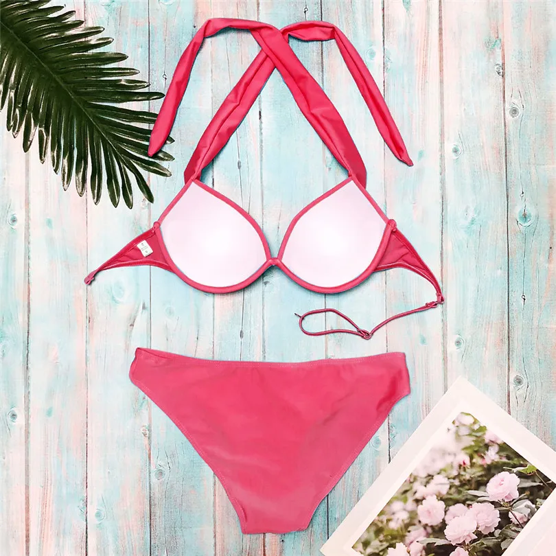 Solid Bathing Suit 2 Pieces Sexy Lingerie Set Bandage Women Lingerie Padded Beachwear Low Waist Lingerie Bohemian 40JY1603