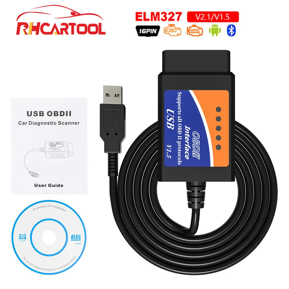 OBD2 ELM327 USB Bluetooth V1.5 автомобильный диагностический usb кабель интерфейс Поддержка