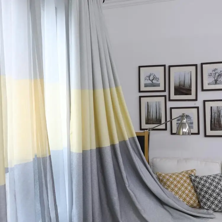 Модные японские желто-серые Оконные Занавески для гостиной с люверсами на верхнее окно, кухонные крючки, драпировка, тюль для ванной комнаты
