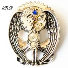 steampunk gothic punk rock angel wings watch metal gear collar brooch pins women men vintage handmade diy jewelry halloween gift