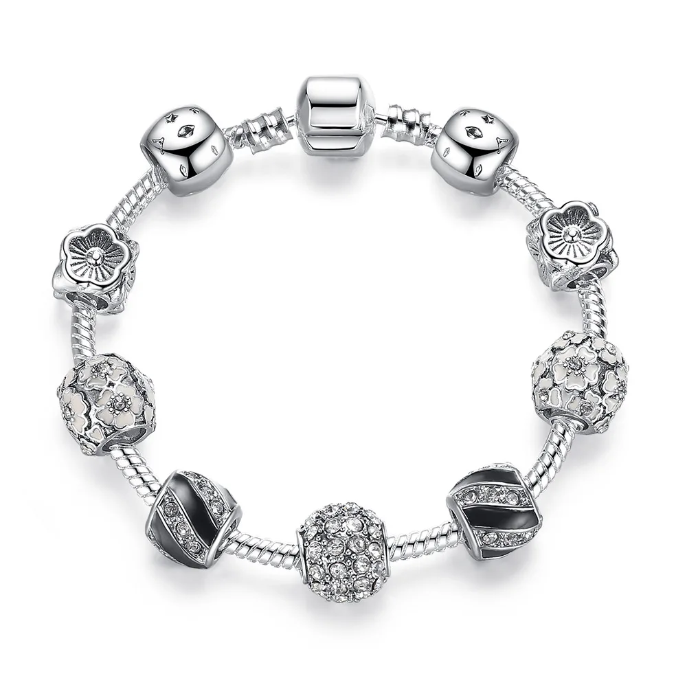 Original 925 Silver Crystal Four Leaf Clover Bracelet with Clear Murano ...