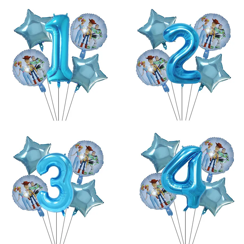 

5pcs Toy Buzz Lightyear Story Balloons Cartoon Foil Helium 30 Inch Number Blue Balloons Toy Happy Birthday Balloons Air Globos