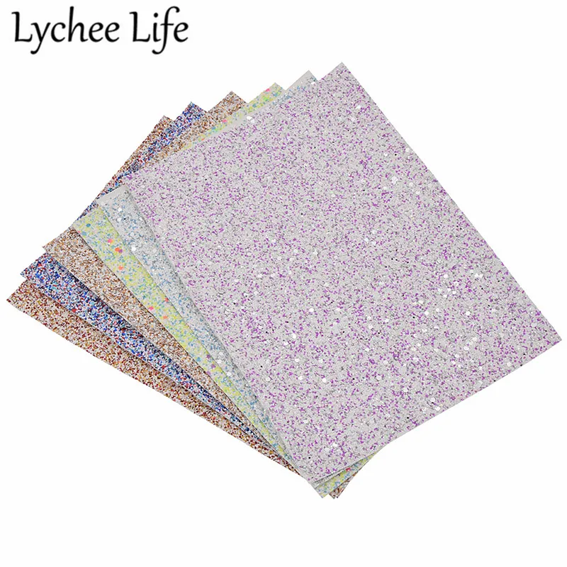 

Lychee Life A5 Chunky Glitter Faux Leather Fabric Colorful 21x15cm PU Fabric DIY Handmade Sewing Garment Clothes Accessories