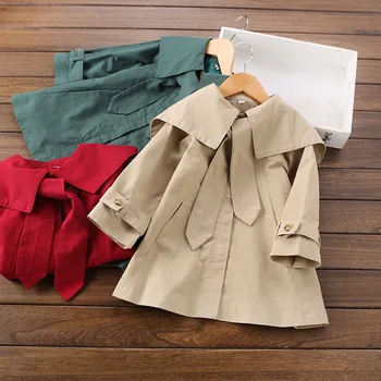 

2019 spring new girls long trench coat jacket children A word windbreaker