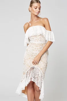 

High Quality Sexy Women Dress Strapless White Lace Club Dress Homecoming Evening Party Fashion Dress