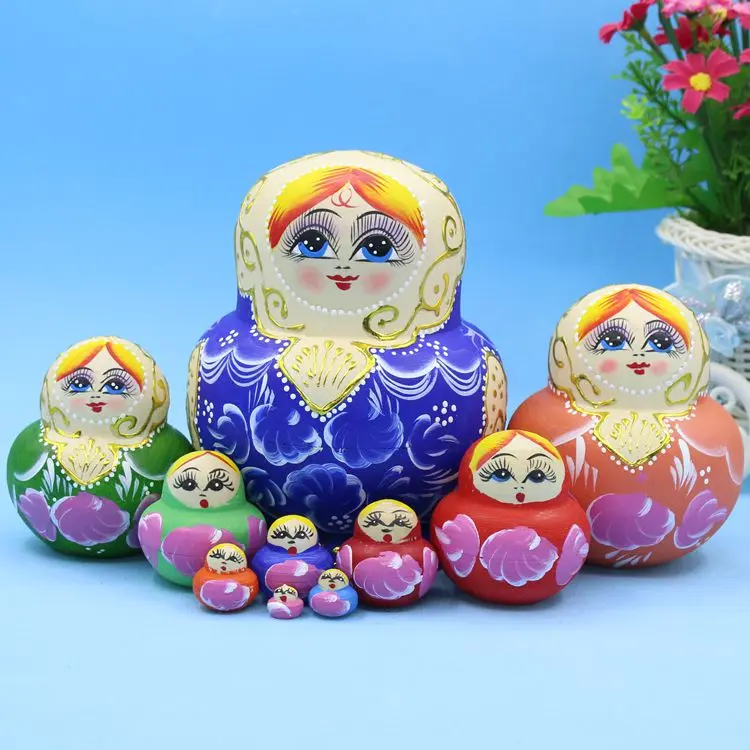 10pcs/Set Wooden Russian Nesting Dolls Traditional Matryoshka Dolls 10
