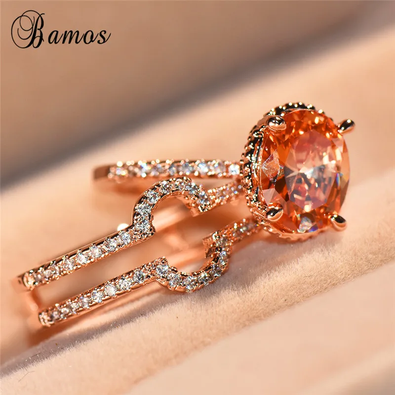 

Female Zircon Stone Finger Ring Bridal Wedding Ring Set 14KT Rose Gold Filled Jewelry Vintage Rings For Women