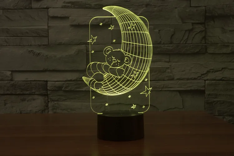 Креативная 3D иллюзия в форме Луны и медведя, сенсорный выключатель, 7 цветов, меняющий акриловый светодиодный ночник, Детская лампа в