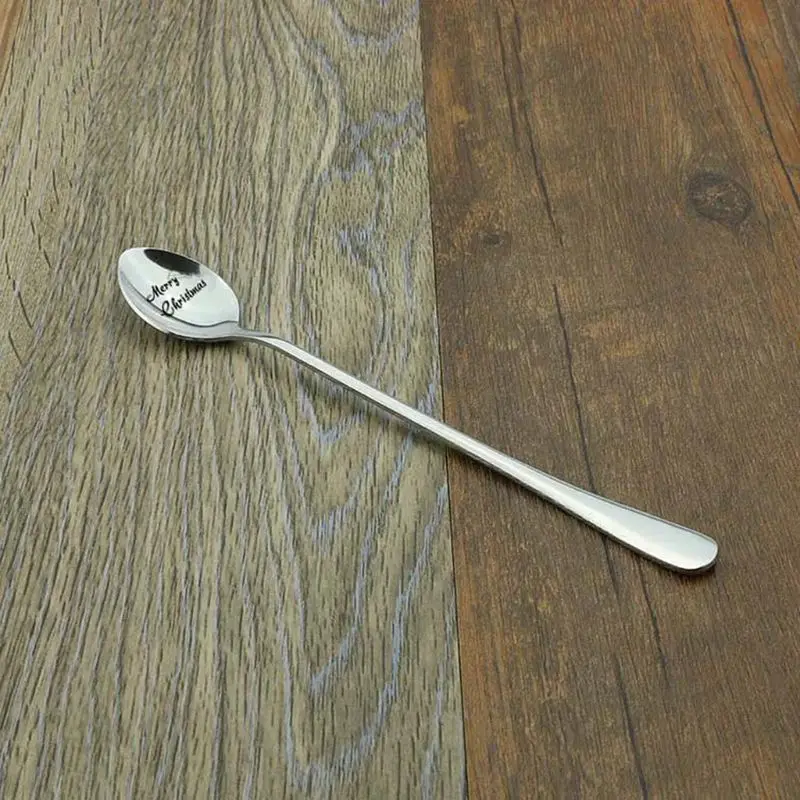 

Merry Christmas Stainless Steel Long Handle Coffee Tea Bar Drink Cocktail Mixing Spoon Kitchen Teaspoon Tableware