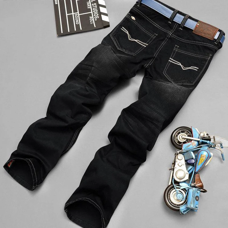 Fashion Biker Jeans Button Fly Pants Brand Designer Mens Jeans High Quality Blue Black Color Straight 4
