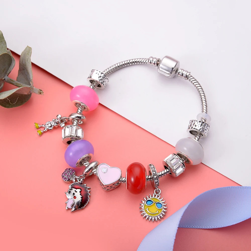 

exquisite European beaded bracelets&bangles for women silver plated inital heart original women's bracelets hanging Hedgehog