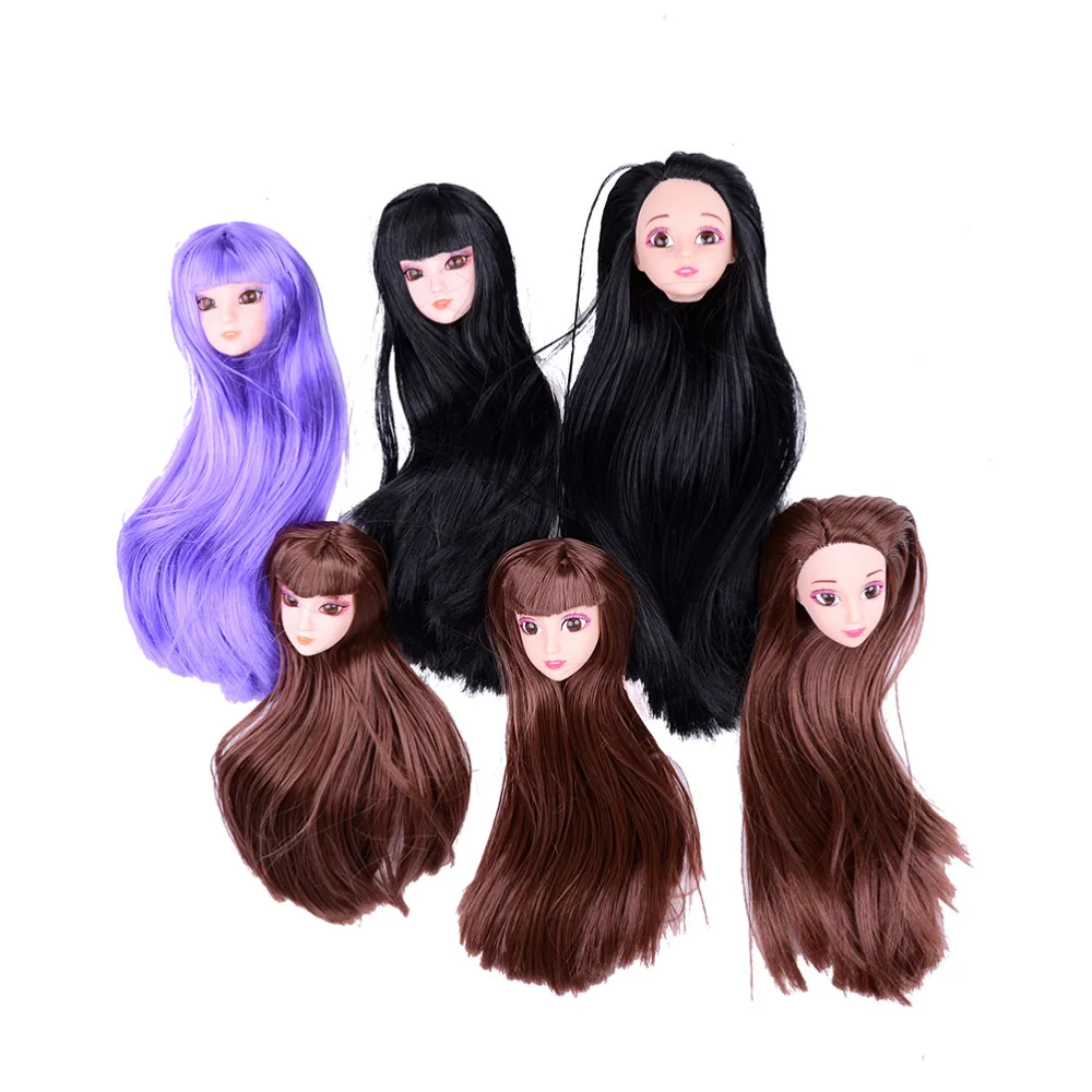 

3D Eyes Doll Head Long Colorized Straight Hair Doll Head Doll's Accessories Hot Selling Best Gifts