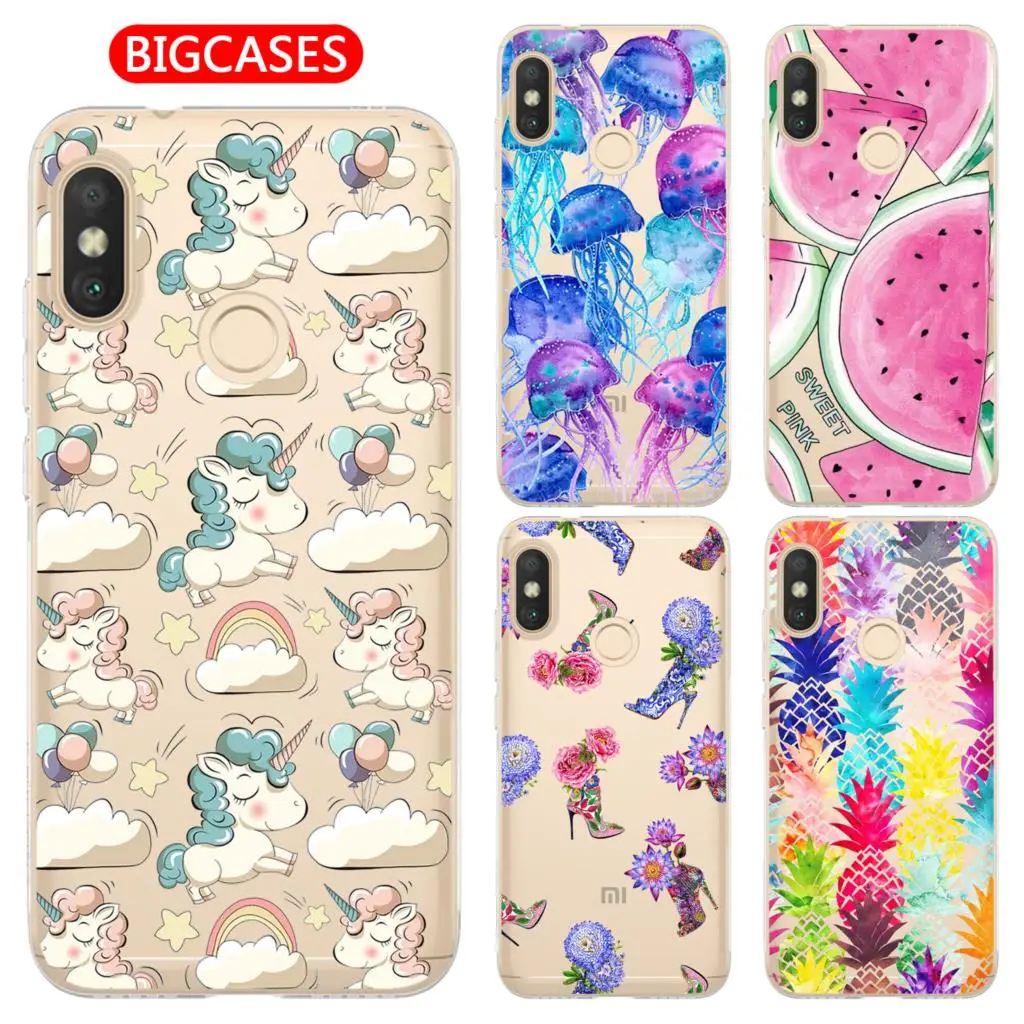 

For Xiaomi Mi A2 Lite Case Cover 5.84" Soft TPU Silicone Cute Color Pineapple Mermaid Unicorn Watermelon Painted Phone Back Case