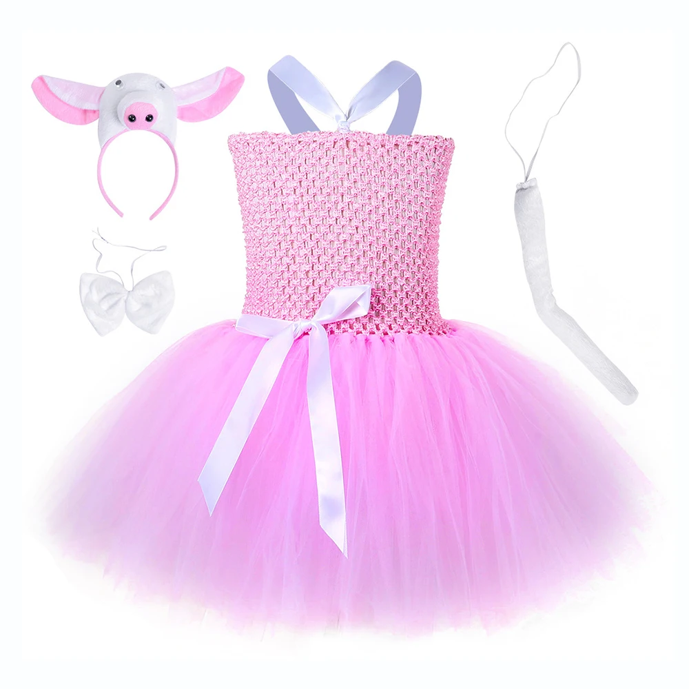

Pink Pig Halloween Costumes for Teens Animal Cartoon Christmas Carnival Cosplay Tutu Dress Children Set with Pig Headband Tail