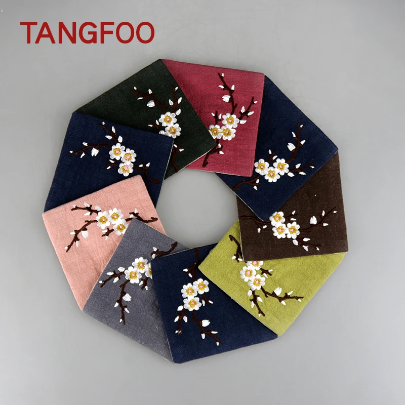

Cotton embroidery Placemat table Mat fabric flower Pad Coasters silk cup pad disc pads dining table mats Home Dining Table Decor