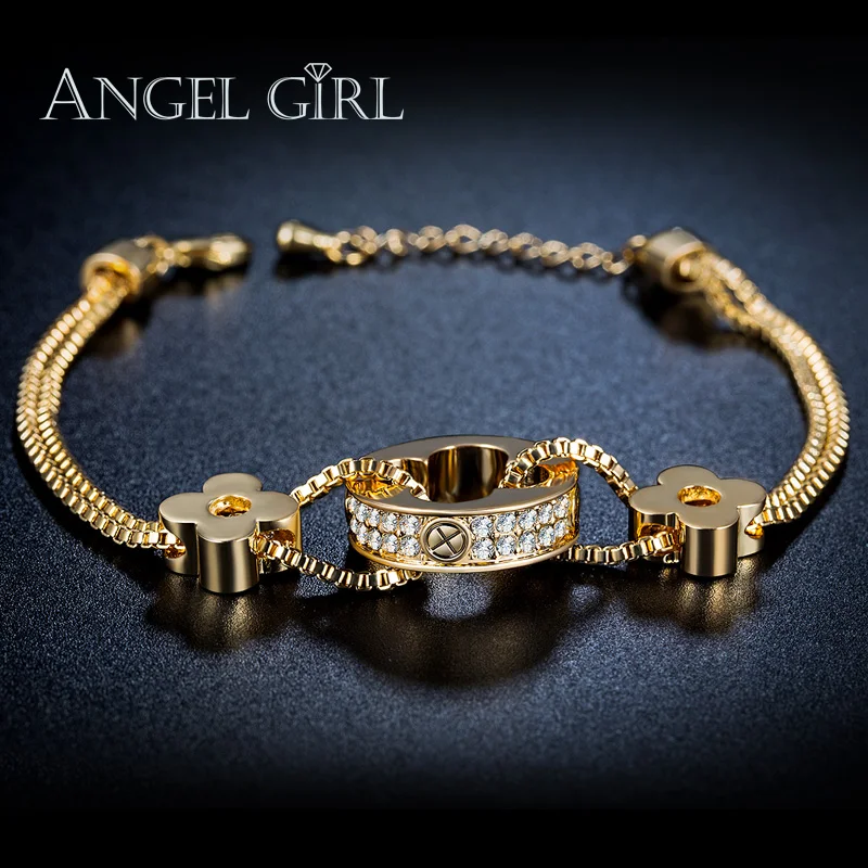 

Angel Girl New Year Gift Gold/rose Plated Elegant Bracelet with Clear Stone 2016 Fashion Jewelry flows & AAA+CZ B19-601018