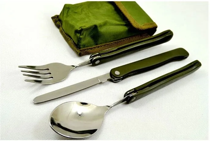 

Tableware Troops Marching Folding Knife And Fork Spoon Portable Outdoor Camping EDC Three-Piece Cutlery Multifunctional Folding