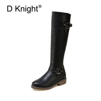 

D Knight black women autumn riding boots flat heel zipper lady boots high quality pu leather fashion knee high boots plus size