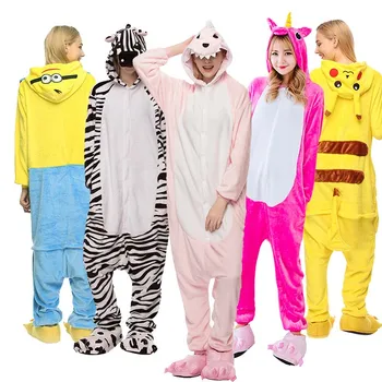 

Hot Sale Autumn Winter Unicorn Pajamas Sets Stich Panda Animal Flannel Cartoon Sleepwear For Adult Women Men