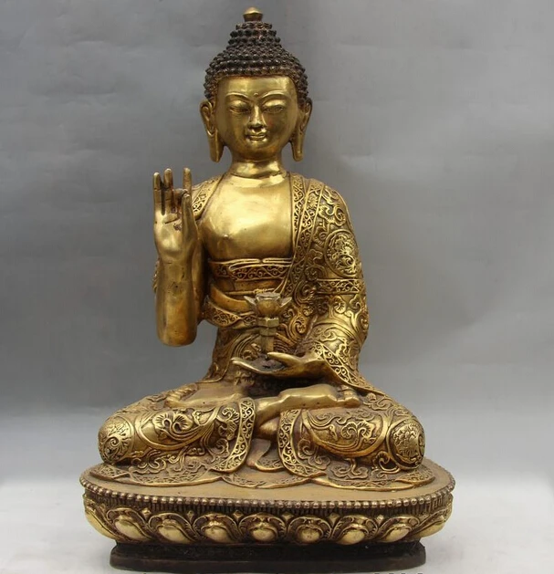 

150401 S0760 17 Tibet Buddhism Copper Hold Lotus Tathagata Sakyamuni Buddha Amitabha Statue