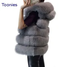 Women’s Vest Hooded Cap Fur 2018 Fashion Luxury Thick Warm Vest Faux Fox Hair Down Coat Jacket Solid Color Fur Vests Women Coats