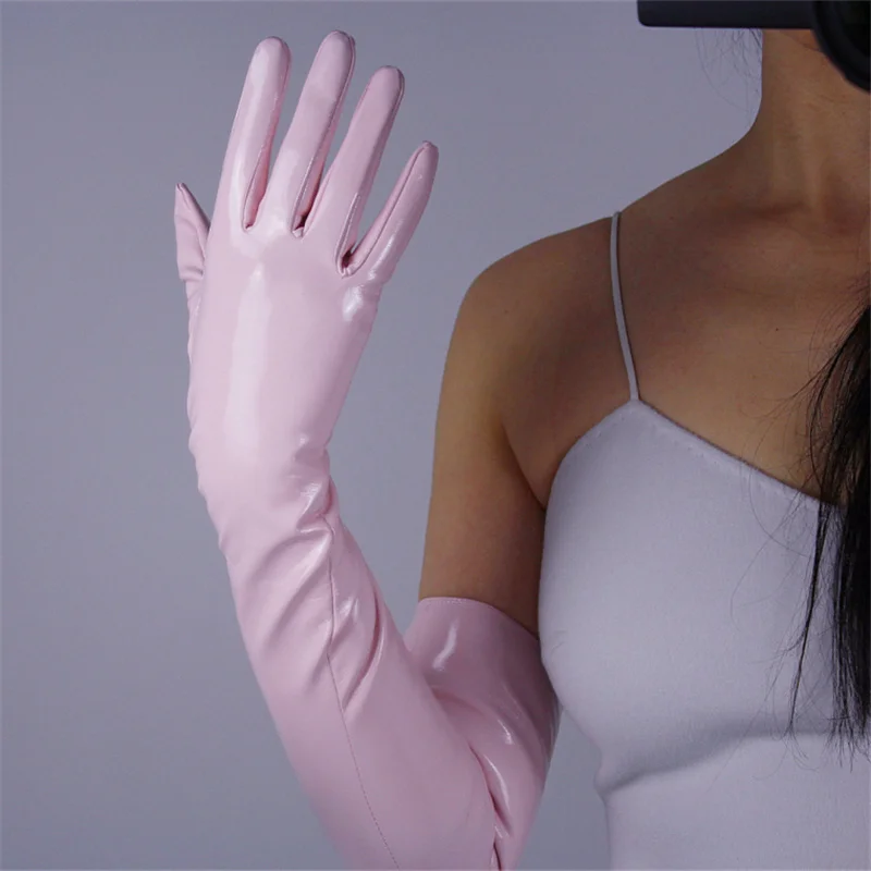 Лакированная кожа 60 см длинные перчатки длинная секция имитация кожи зеркало из искуственной кожи яркая кожа Светло-Розовый Вишневый